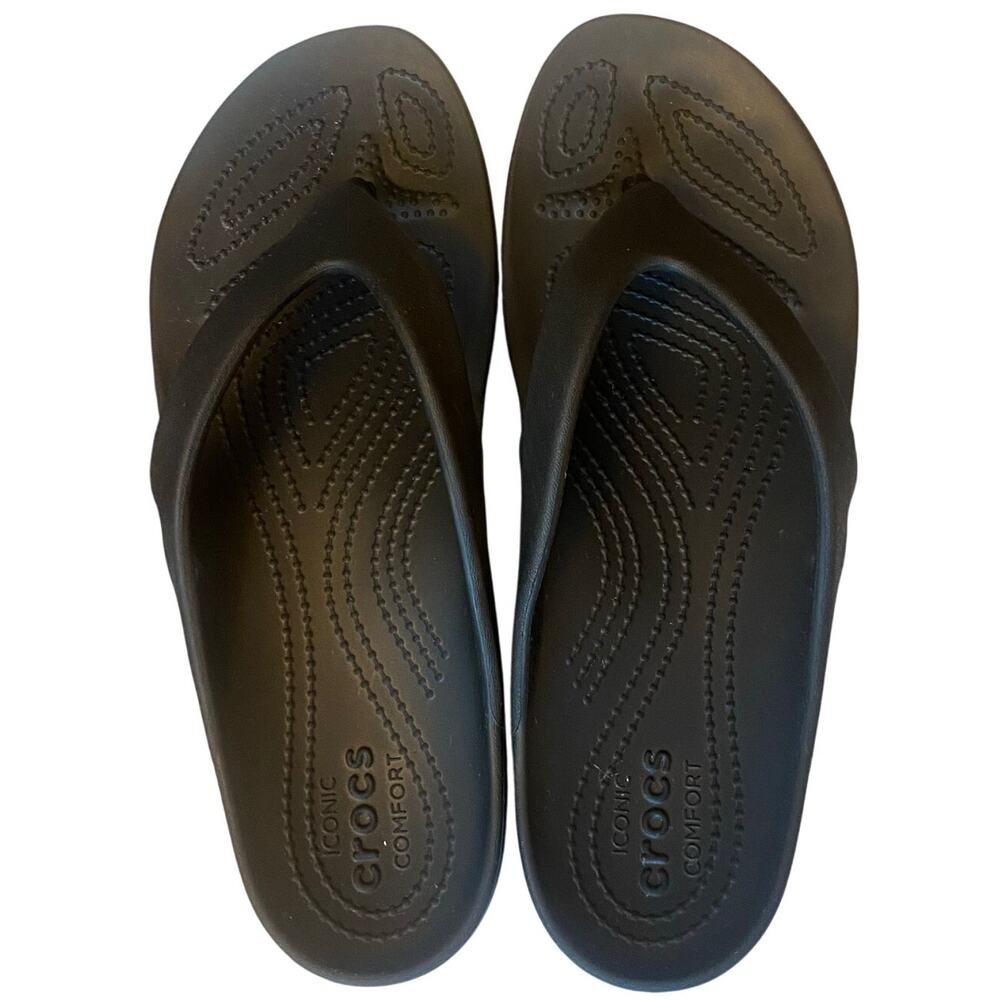 Crocs "Kadee II" Women's Thong Flip Flop Sandal, Black, Rubber, Size 10 Shoes